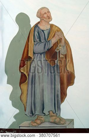 ROZGA, CROATIA - SEPTEMBER 15, 2012: St. Peter, main altar in the Church of St. Anne in Rozga, Croatia