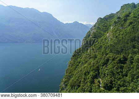 Path Of Ponale, On The Garda Lake, Trentino, Italy, Made From The Old Road From The Ledro Valley