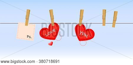 Illustration valentines day Clothesline love, Ps I love you. Romance soft. Cuple