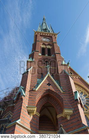 Gothenburg, Sweden - June 16 2019: The View Of Oscar Fredriks Church Clock Tower On June 16 2019 In 