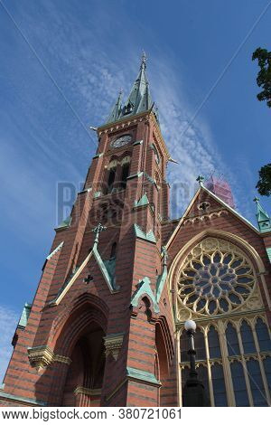 Gothenburg, Sweden - June 16 2019: The Facade View Of Oscar Fredriks Church On June 16 2019 In Gothe
