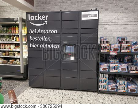 Wetzlar, Germany - Dezember 18 2019: Amazon Locker Located Inside Whole Foods In Wetzlar, Germany.