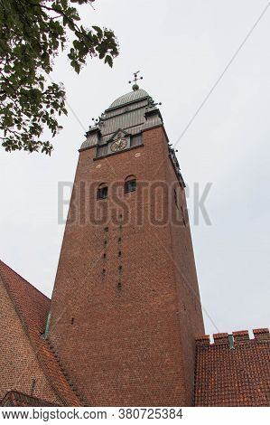 Gothenburg, Sweden - June 18 2019: The View Of Masthugget Church Clock Tower On June 18 2019 In Goth