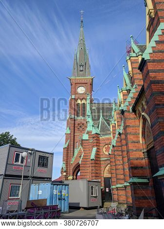 Gothenburg, Sweden - June 16 2019: The View Of Clock Tower Of Oscar Fredriks Church On June 16 2019 