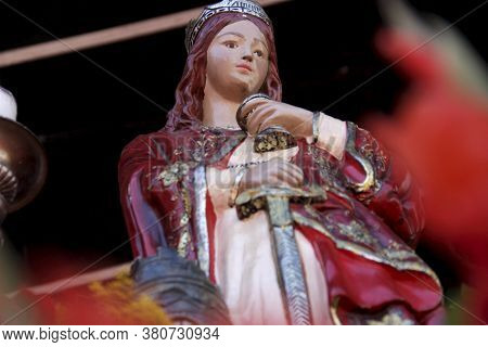 Salvador, Bahia / Brazil - December 4, 2014: Image Of Santa Barbara Is Seen During A Party In Honor 