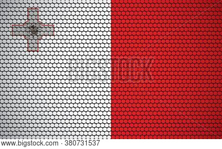Abstract Flag Of Malta Made Of Circles. Maltese Flag Designed With Colored Dots Giving It A Modern A