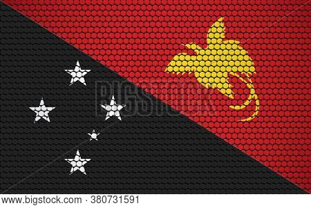 Abstract Flag Of Papua New Guinea Made Of Circles. Papuan Flag Designed With Colored Dots Giving It 