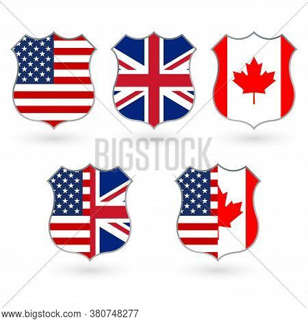 Flag Of Us, Canada And Uk In The Shape Of A Police Badge. American, Canadian And British Friendship 