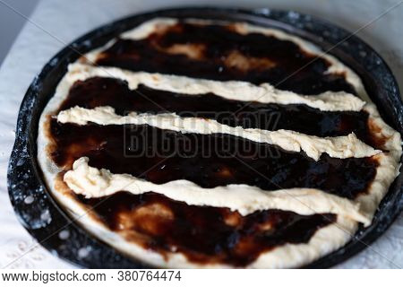 Making Sweet Jam Pie From Dough.making Sweet Jam Pie From Dough