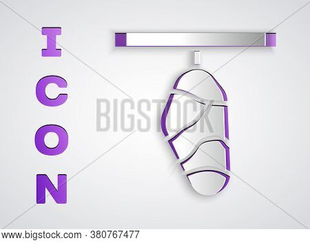 Paper Cut Butterfly Cocoon Icon Isolated On Grey Background. Pupa Of The Butterfly. Paper Art Style.