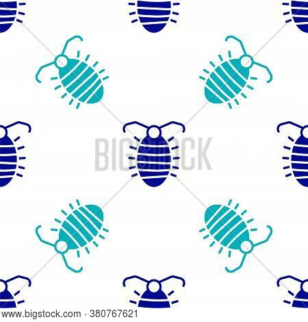 Blue Larva Insect Icon Isolated Seamless Pattern On White Background. Vector