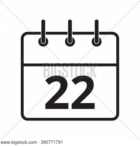 Line Icon The Twenty-second Day On The Calendar Isolated On White Background. Vector Illustration.