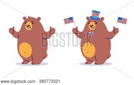 Bear Character Cartoon With Thumbs Up. Happy Smiling Brown Bear Mascot Standing. Vector Cartoon Illu