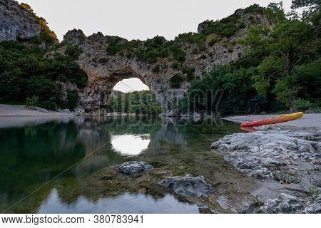 Ardeche France, View Of Narural Arch In Vallon Pont Darc In Ardeche Canyon In France