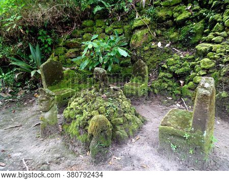 Pulau Samosir, Lake Toba, Sumatra, Indonesia, January 13, 2018: Stone Sculptures Of Different Shapes