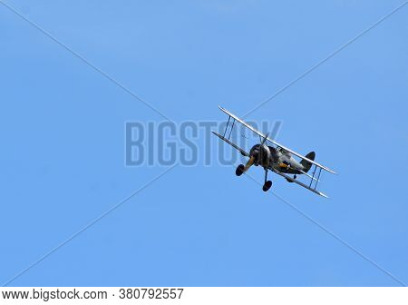 Ickwell, Bedfordshire, England - August 02, 2020: Vintage Gloster Gladiator Aircraft In Flight With 