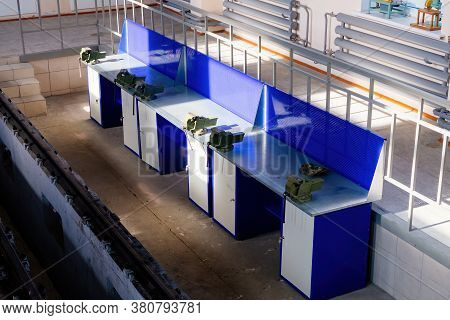 Green Steel Vice In The Metalworking Workshop