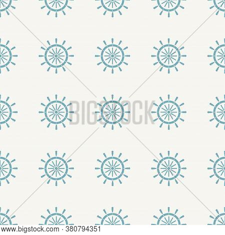 Blue Ship Steering Wheel Icon Isolated Seamless Pattern On Gray Background. Vector