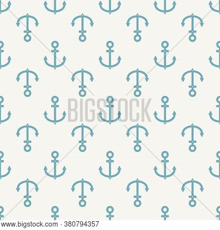 Blue Anchor Icon Isolated Seamless Pattern On Gray Background. Vector