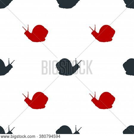 Black And Red Snail Icon Isolated Seamless Pattern On White Background. Vector