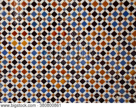 Azulejo Background. Azulejo Is A Typical Ornament Of Portuguese And Spanish Architecture. Azulejo Is