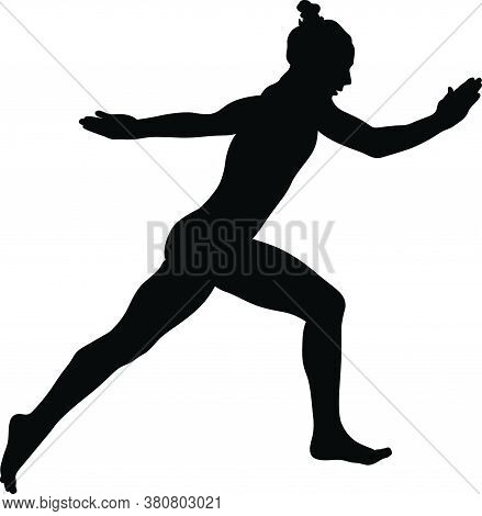 Girl Gymnast Run Up In Floor Exercises Black Silhouette