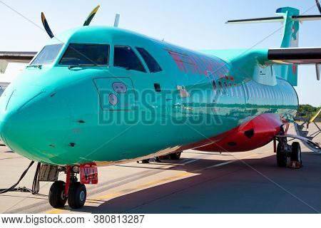 Kyiv, Ukraine - June 27, 2020: Aircraft Atr 72-212a Airline Windrose. Airplane Medium-range Turbopro