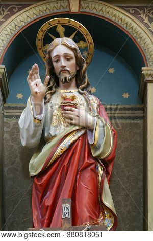 ROZGA, CROATIA - SEPTEMBER 15, 2012: Altar of the Sacred Heart of Jesus at St. Anne Church in Rozga, Croatia