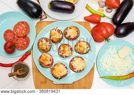 Step-by-step Recipe For Homemade Vegan Pizza With Eggplant For A Bite, Tomatoes, Peppers, Mozzarella