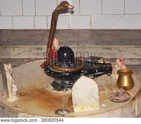 Holy Shivling Of Hindu God Lord Shiva At An Indian Temple During Maha Shivratri Festival