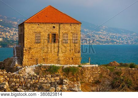 Excavations Of Byblos, Lebanon. Traditional Lebanese House On The Shores Of The Mediterranean Sea. S