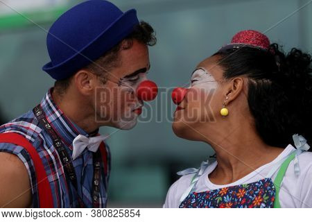 Salvador, Bahia / Brazil - November 19, 2018: Clowns Catinga And Radiola Are During A Presentation I