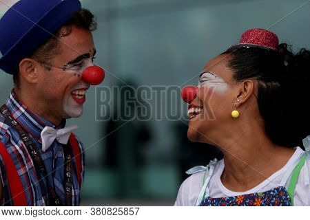 Salvador, Bahia / Brazil - November 19, 2018: Clowns Catinga And Radiola Are During A Presentation I