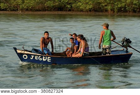 Santa Cruz Cabralia, Bahia / Brazil - November 10, 2008: People Are Seen Sailing In A Small Boat On 