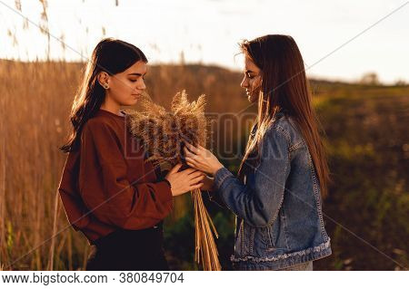 Nice Positive Portrait Of The Best Friends Young Girls . Natural Lights .