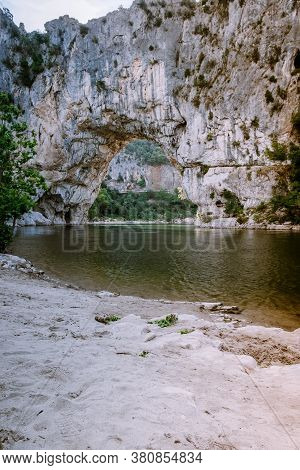 Ardeche France, View Of Narural Arch In Vallon Pont Darc In Ardeche Canyon In France
