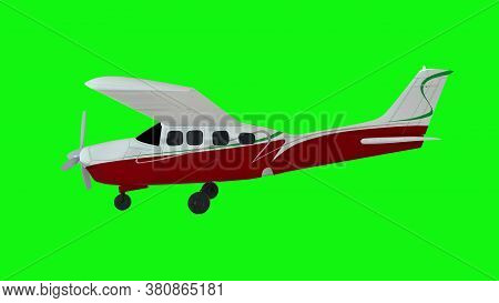 Propeller Airplane. Old White Plane. Green Screen Background. 3d Rendering