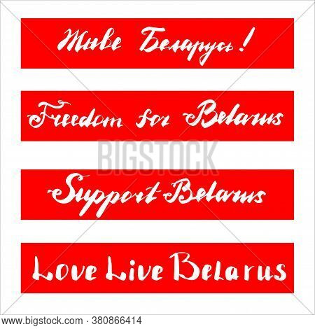 Support Belarus Flag Banner In The Red, Freedom For Belarus, Support, Inscription Long Live Belarus 