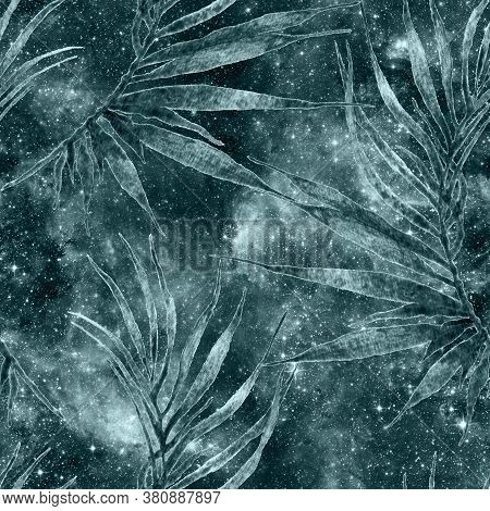 Exotic Seamless Pattern. Fashion Hand Drawn Texture. Turquoise Cosmic Background. Exotic Seamless Pa
