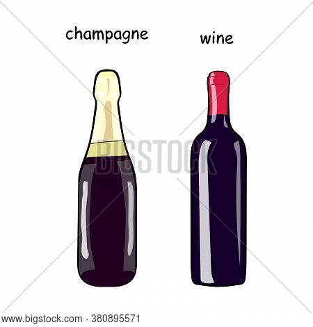 A Bottle Of Wine And A Bottle Of Champagne.