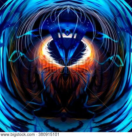 Abstract Optical Illusion Face In Bright Colorful Background. An Illusion Art Graphic Made Up Abstra