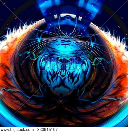 Abstract Optical Illusion Face In Bright Colorful Background. An Illusion Art Graphic Made Up Abstra