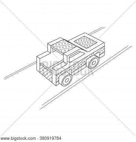 A Cute Pickup Truck Is Driving Along The Road. Vector Coloring With A Sports Car. Coloring Book On T