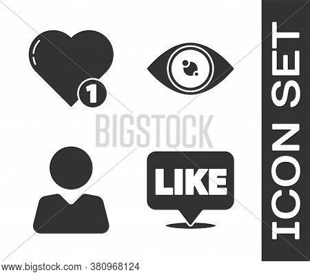 Set Like In Speech Bubble, Like And Heart, Add To Friend And Eye Icon. Vector