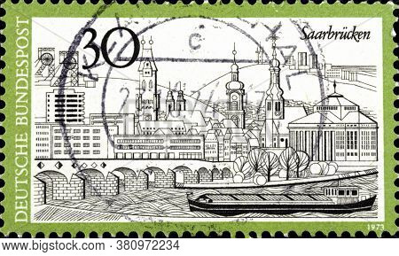 02 10 2020 Divnoe Stavropol Territory Russia The Postage Stamp Germany 1973 Tourism Saarbr Cken City
