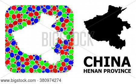 Vector Mosaic And Solid Map Of Henan Province. Bright Geographic Map Designed As Carved Shape From R