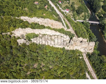 Aerial View Of Rock Formations Ritlite At Iskar River Gorge, Balkan Mountains, Bulgaria