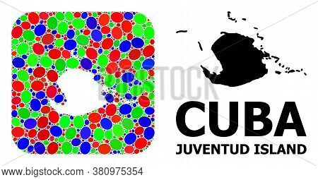 Vector Mosaic And Solid Map Of Juventud Island. Bright Geographic Map Created As Hole From Rounded S