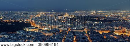 Athens skyline panorama viewed from Mt Lykavitos with Acropolis, Greece.