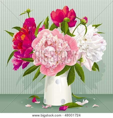 Peony çiçek tebrik kartları kümesi